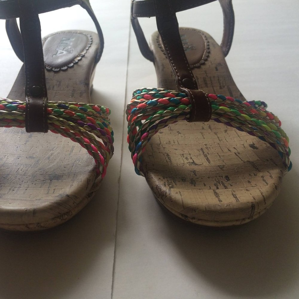 New Brown Sandals Girls 3 Wedge Shoe Neon Rainbow Multicolored - Picture 3 of 8